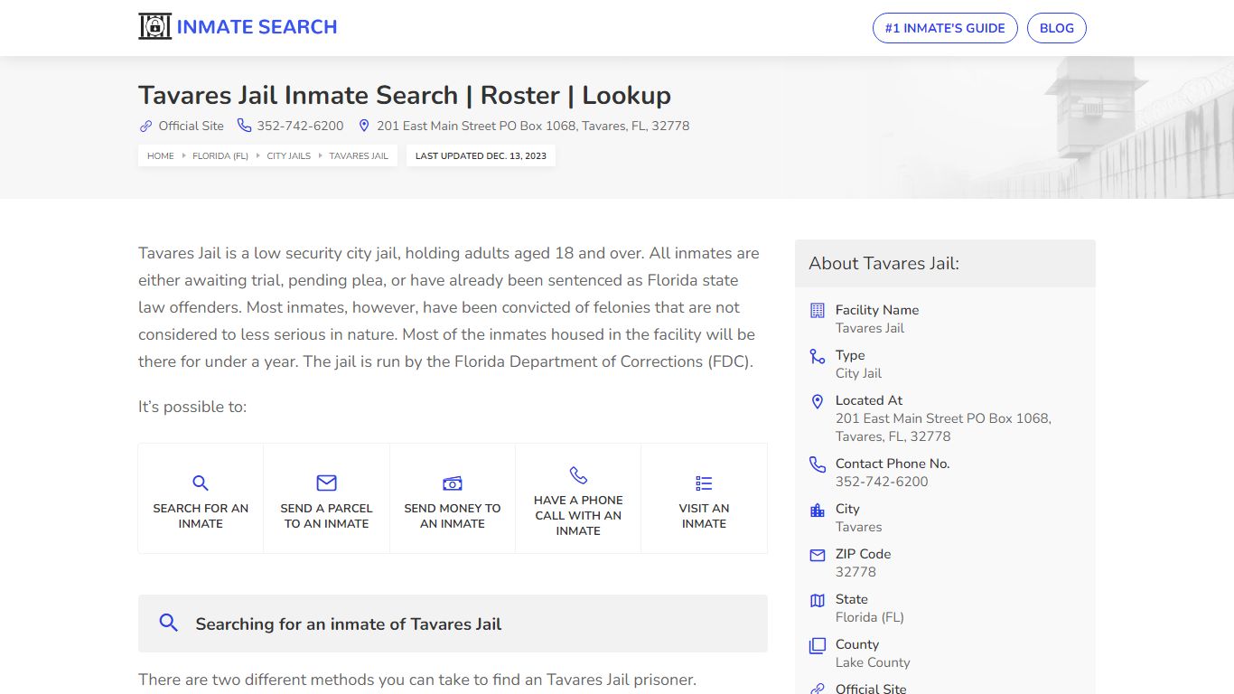 Tavares Jail Inmate Search | Roster | Lookup