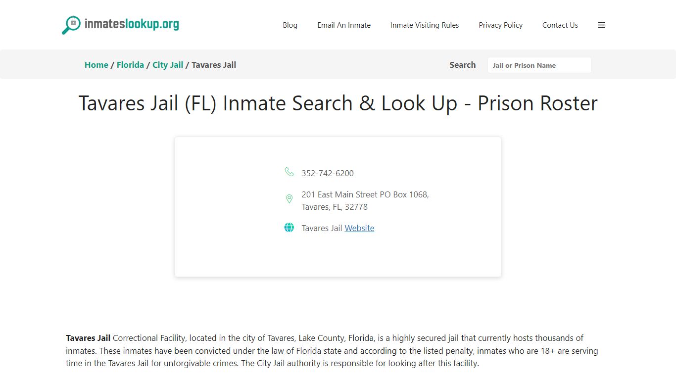 Tavares Jail (FL) Inmate Search & Look Up - Prison Roster